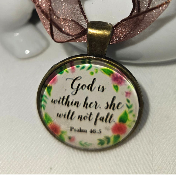 God is Within Her She Will Not Fail Psalm 46:5 12" Ribbon Necklace - Picture 1 of 4